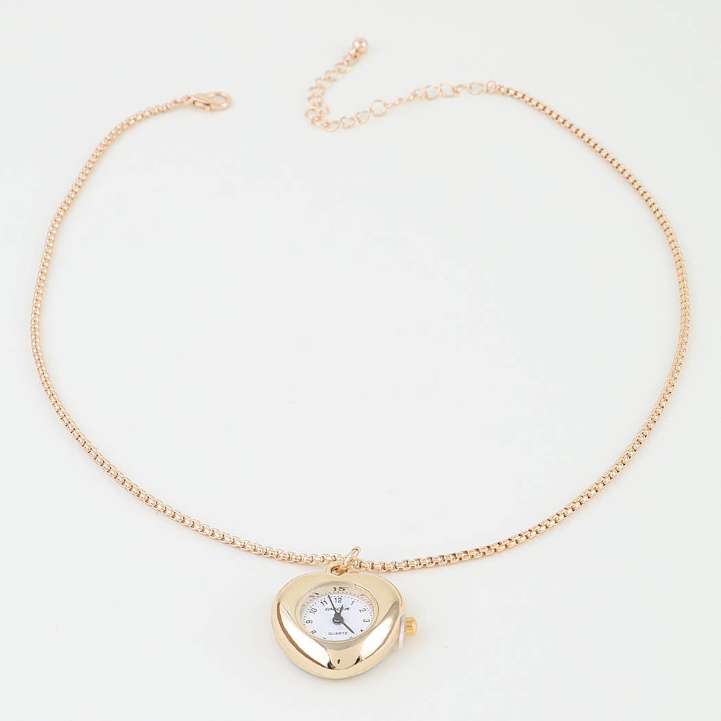 Gold Heart Pocket Watch Chain Necklace