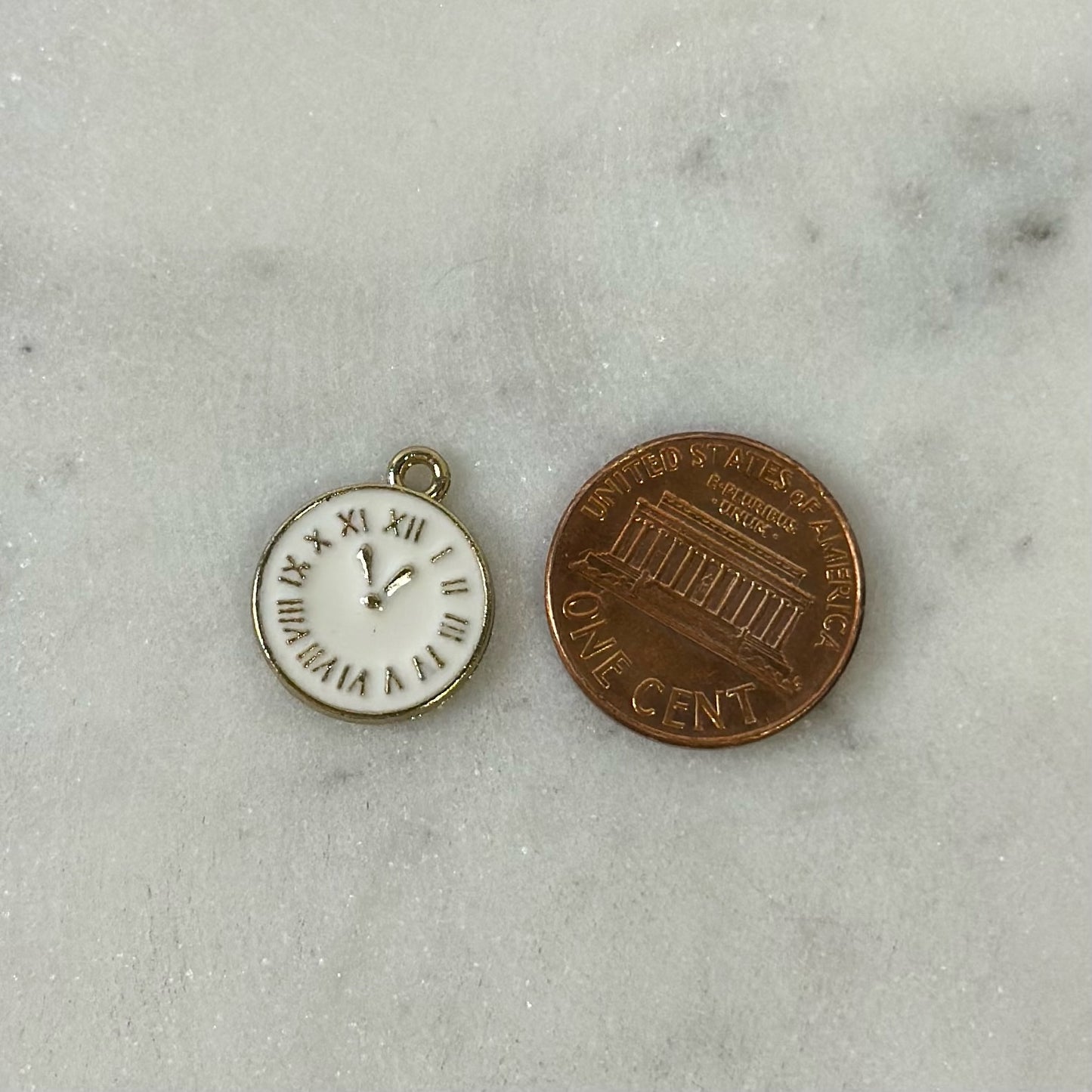 Gold Enamel Clock Charm