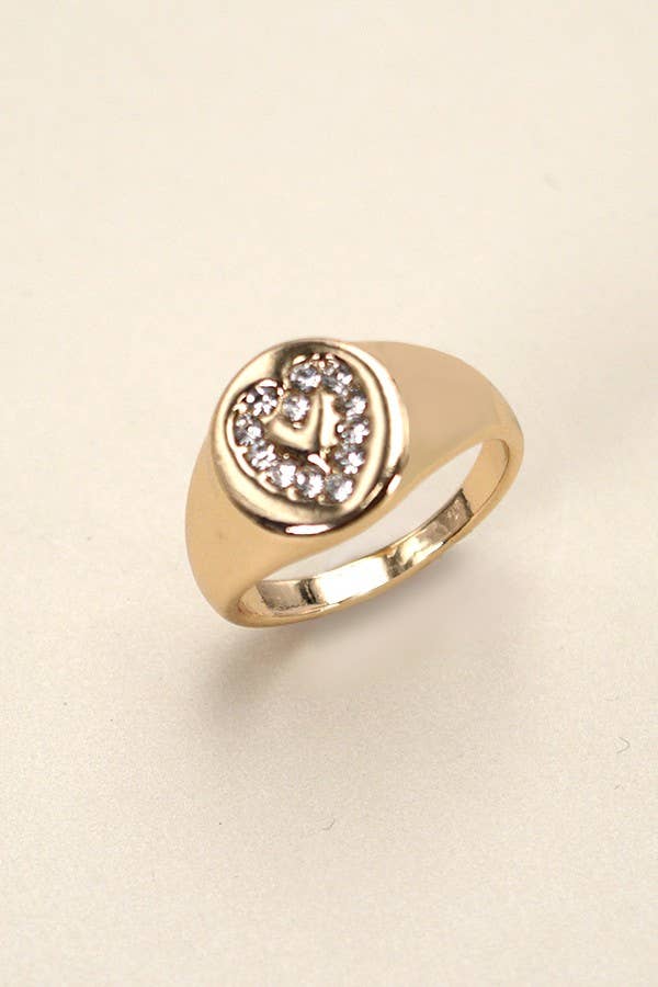 Gold Rhinestone Heart Signet Ring