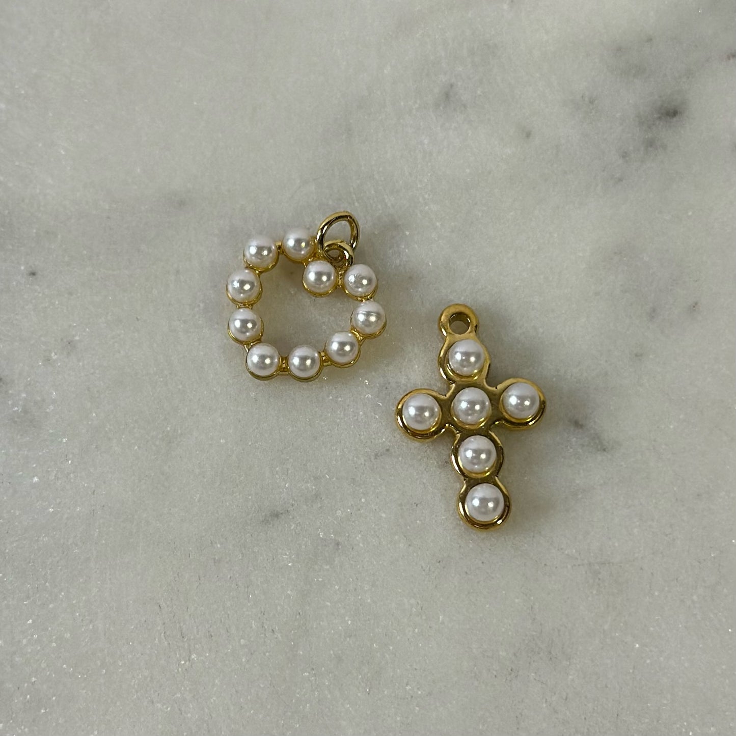 Pearl Heart or Cross Vintage Gold Charms
