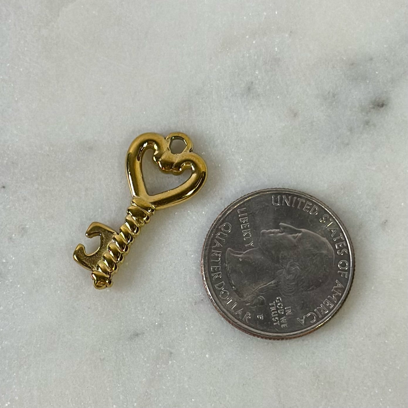 Large Gold Heart Key Charm