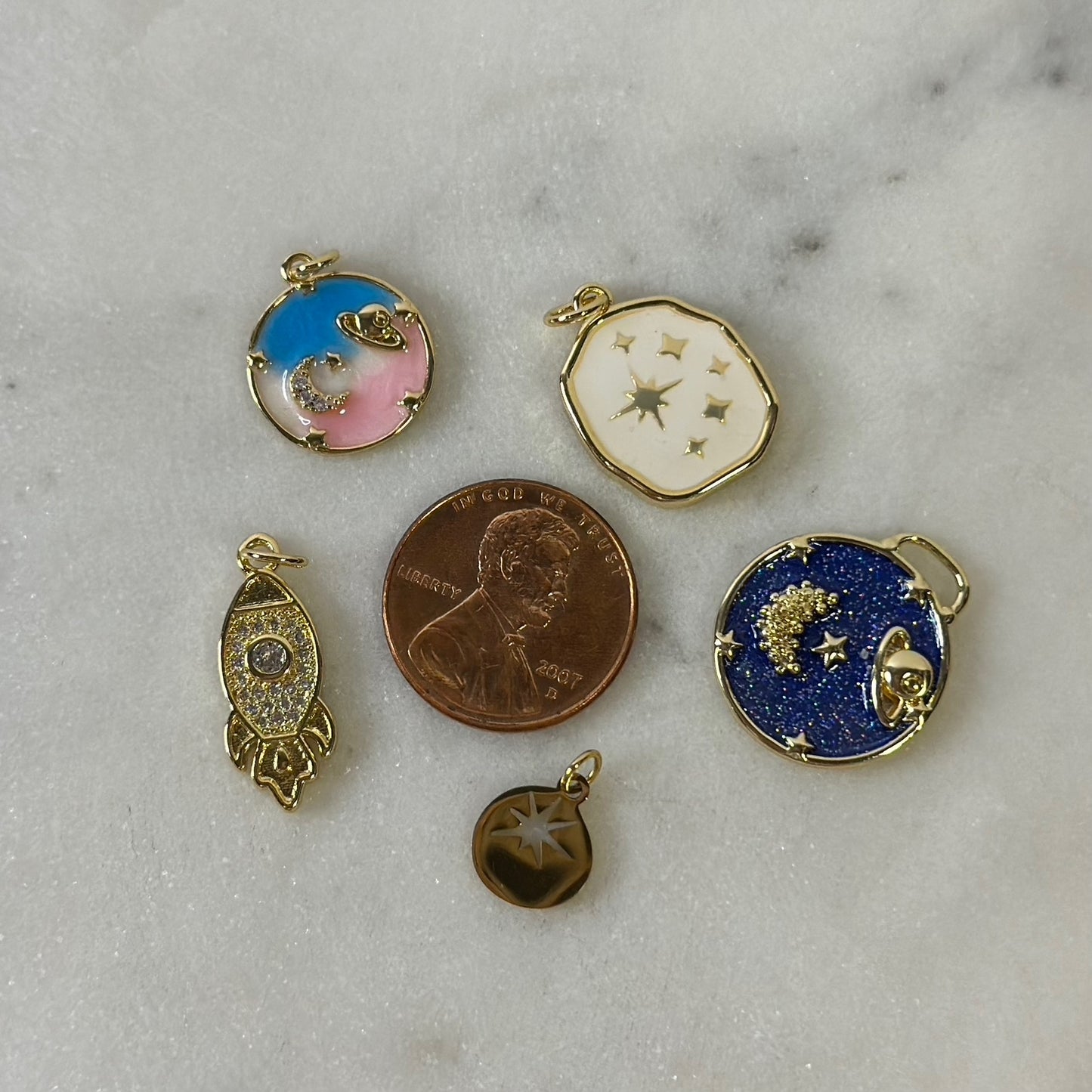 Moon and Saturn Gold Charms