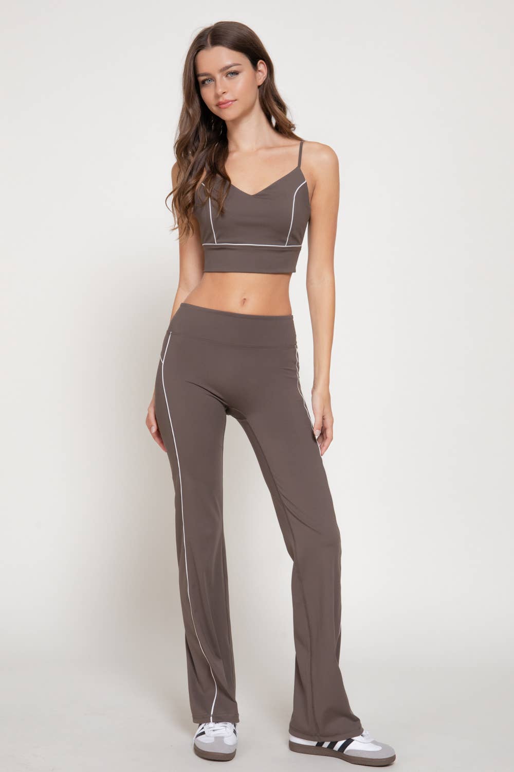 Coffee Contrast Piping Workout Pants