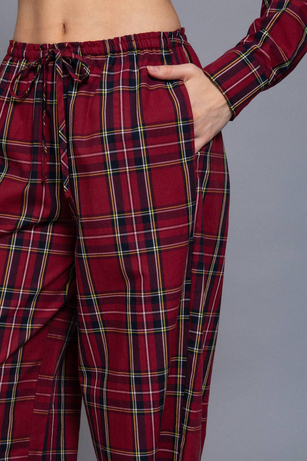 Wine Red/Navy Wide Leg Plaid PJ Pants