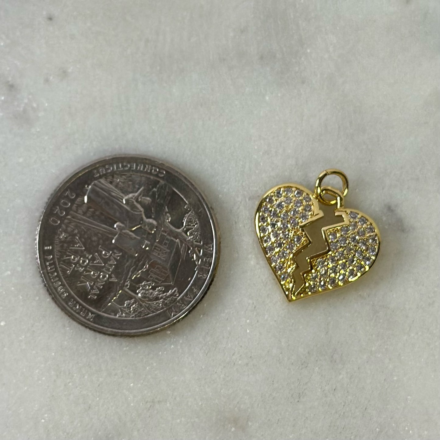Broken Heart Rhinestone Gold Charm