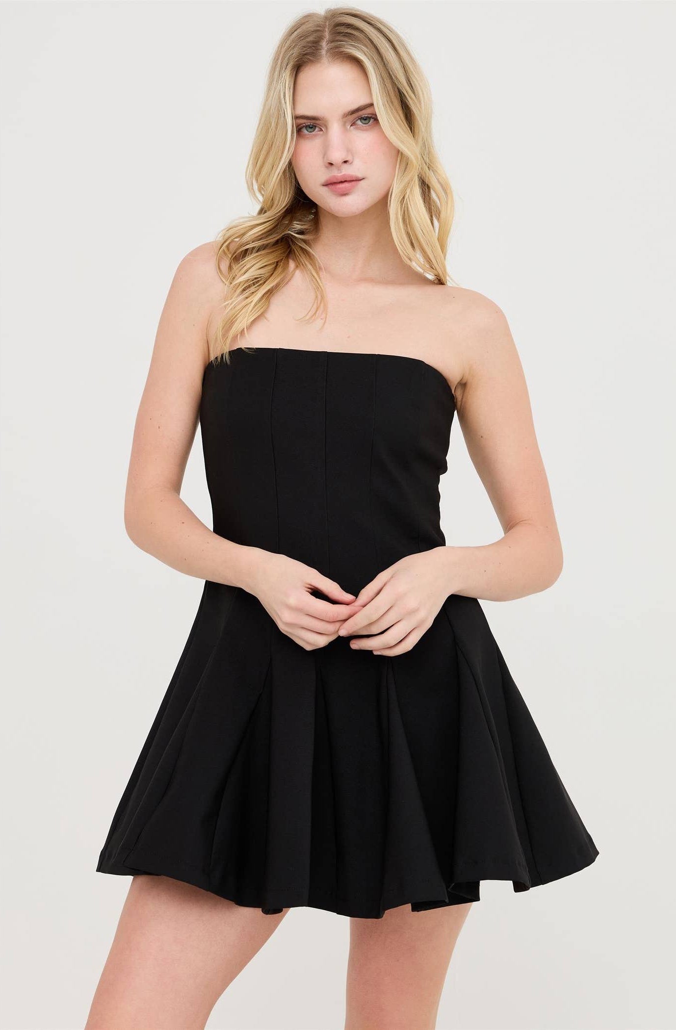 Black Strapless Tube Dress With Godet