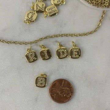 Gold Square CZ Pendant Letters Charm