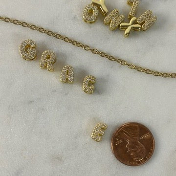 Gold CZ Pendant Bubble Letters Charm