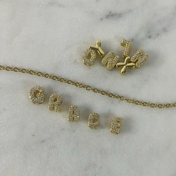 Gold CZ Pendant Bubble Letters Charm