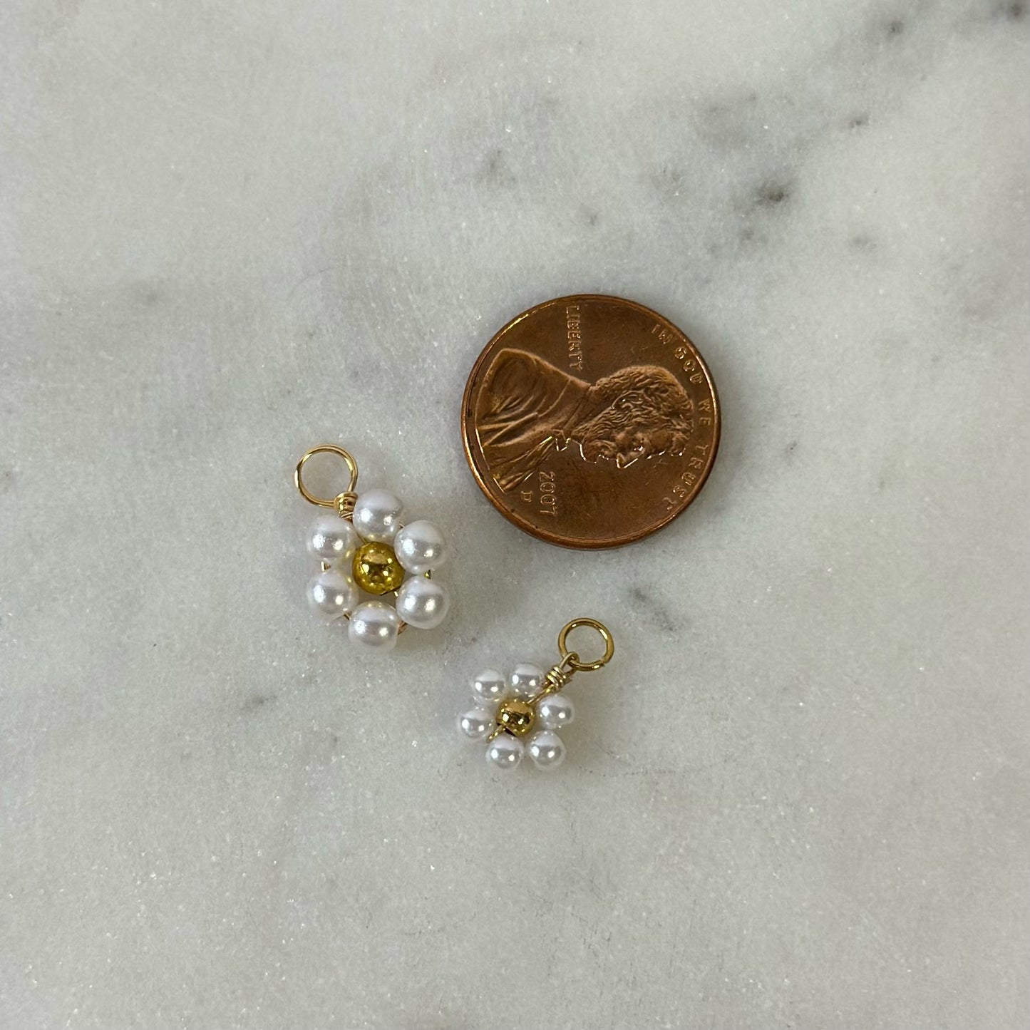 Beaded Pearl Gold Flower Charms