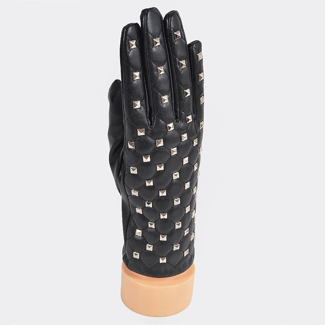 Metal Studed Faux Leather Gloves