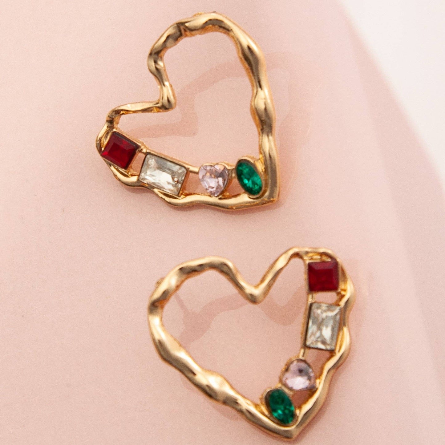 Gold Rhinestone Heart Earrings