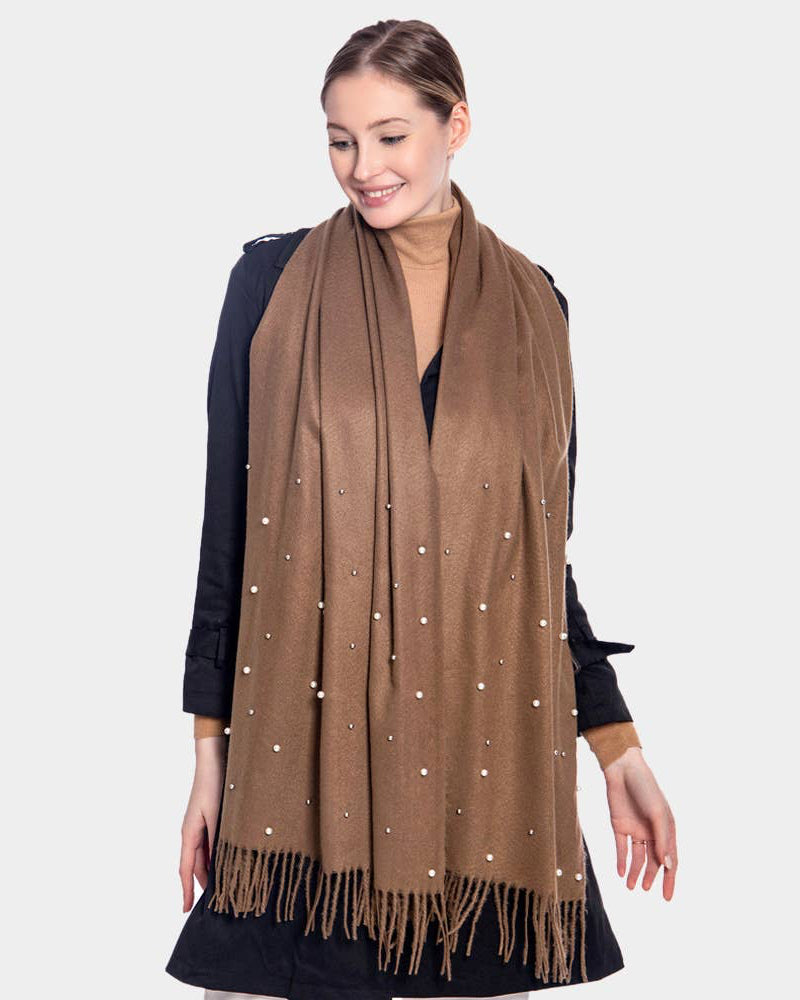 Pearl Detail Fringe Scarf
