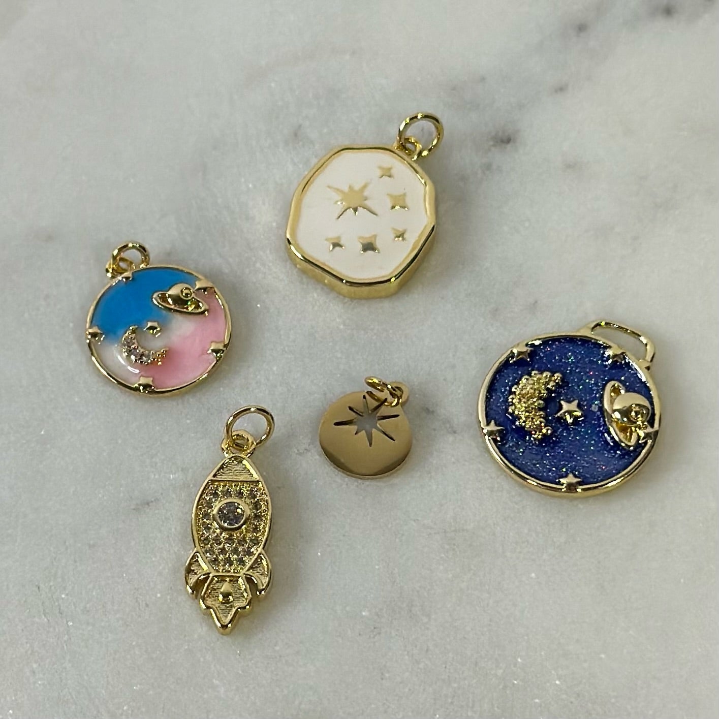 Moon and Saturn Gold Charms