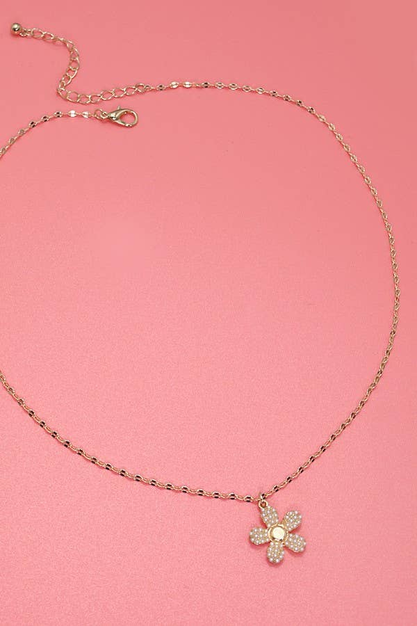 Pearl Flower Charm Necklace | Gold