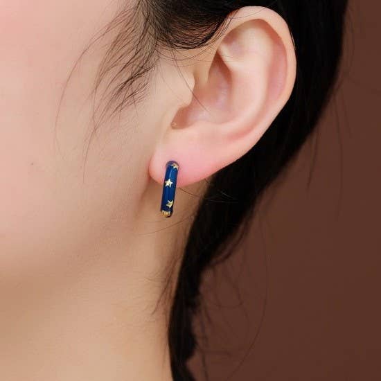 Red Enamel Star Huggie Hoop Earrings