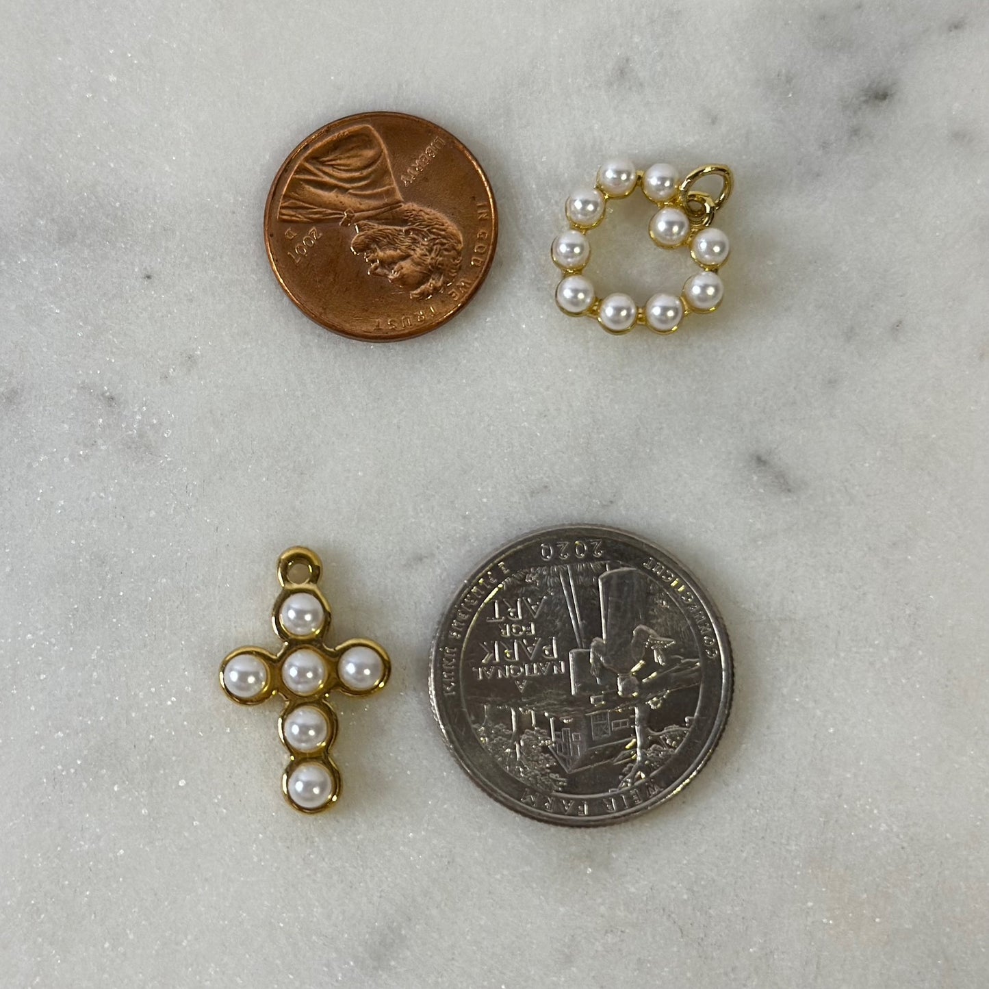 Pearl Heart or Cross Vintage Gold Charms