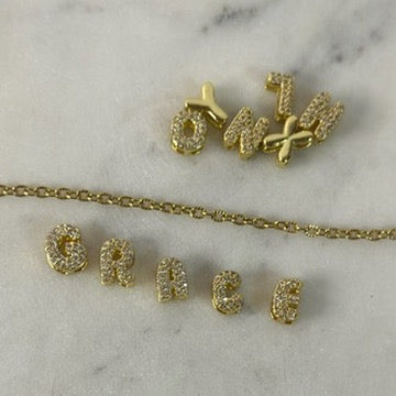 Gold CZ Bubble Letters Charm