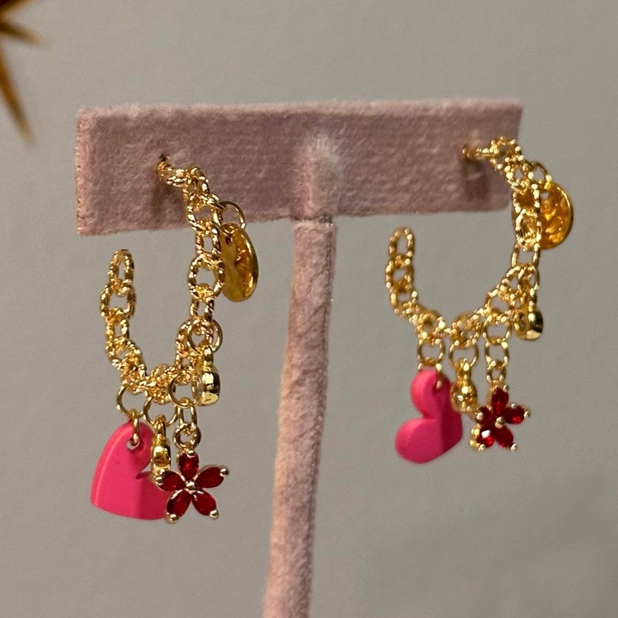 Chain Hoop Charm Earrings - Flower Girl