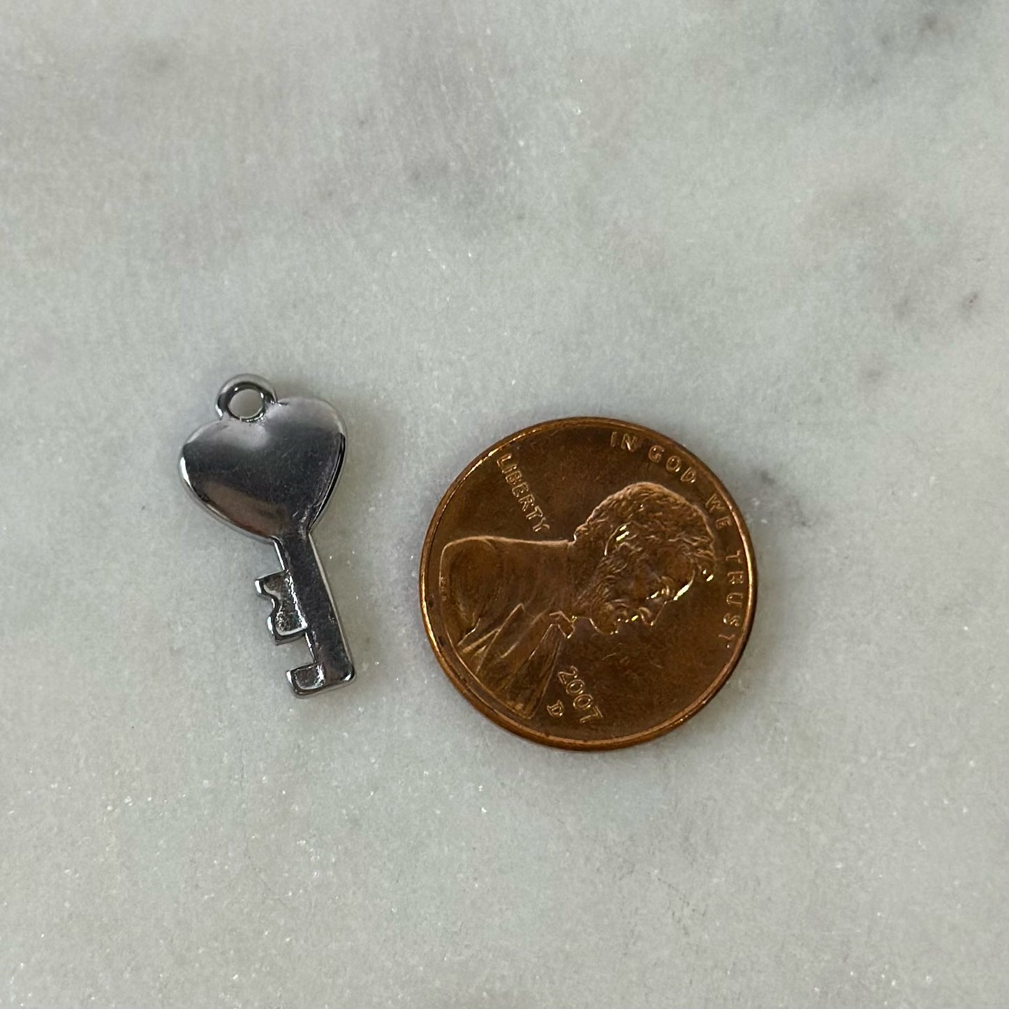 Large Silver Heart Key Charm