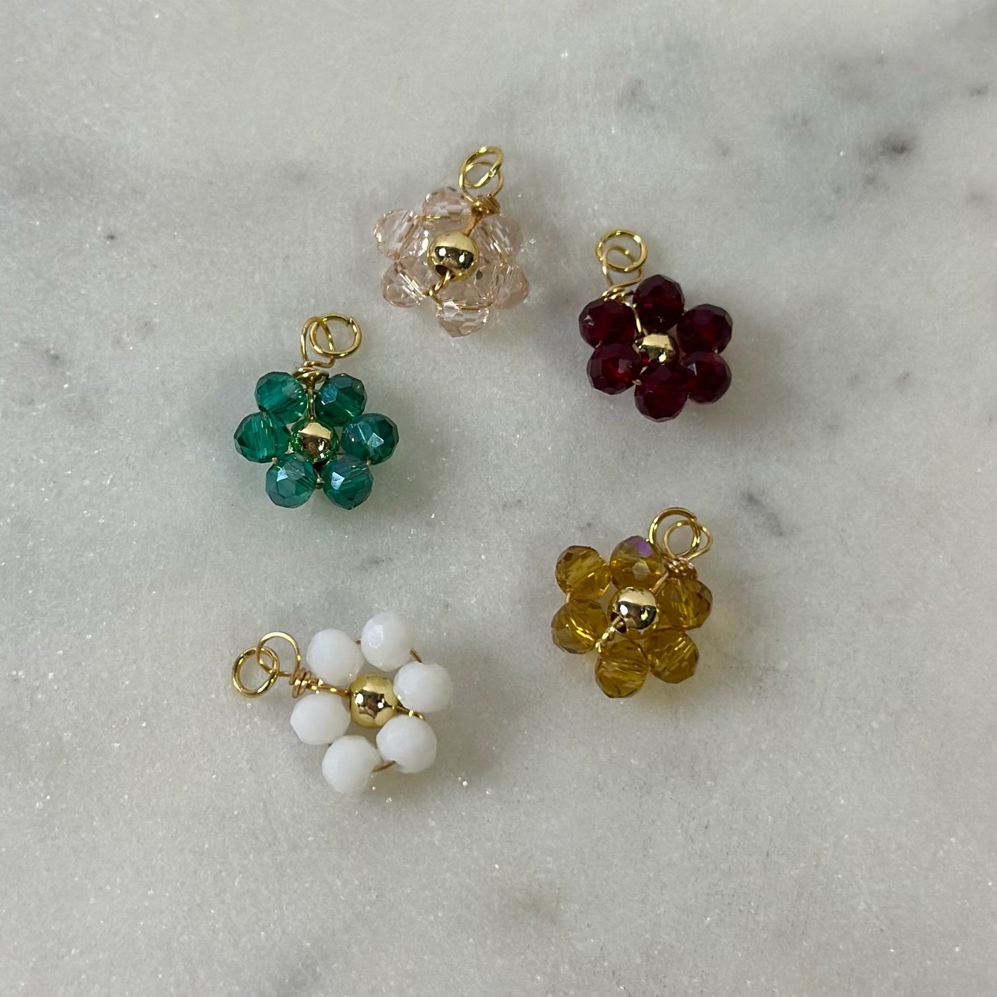 Beaded Gold Multi Color Flower Charms