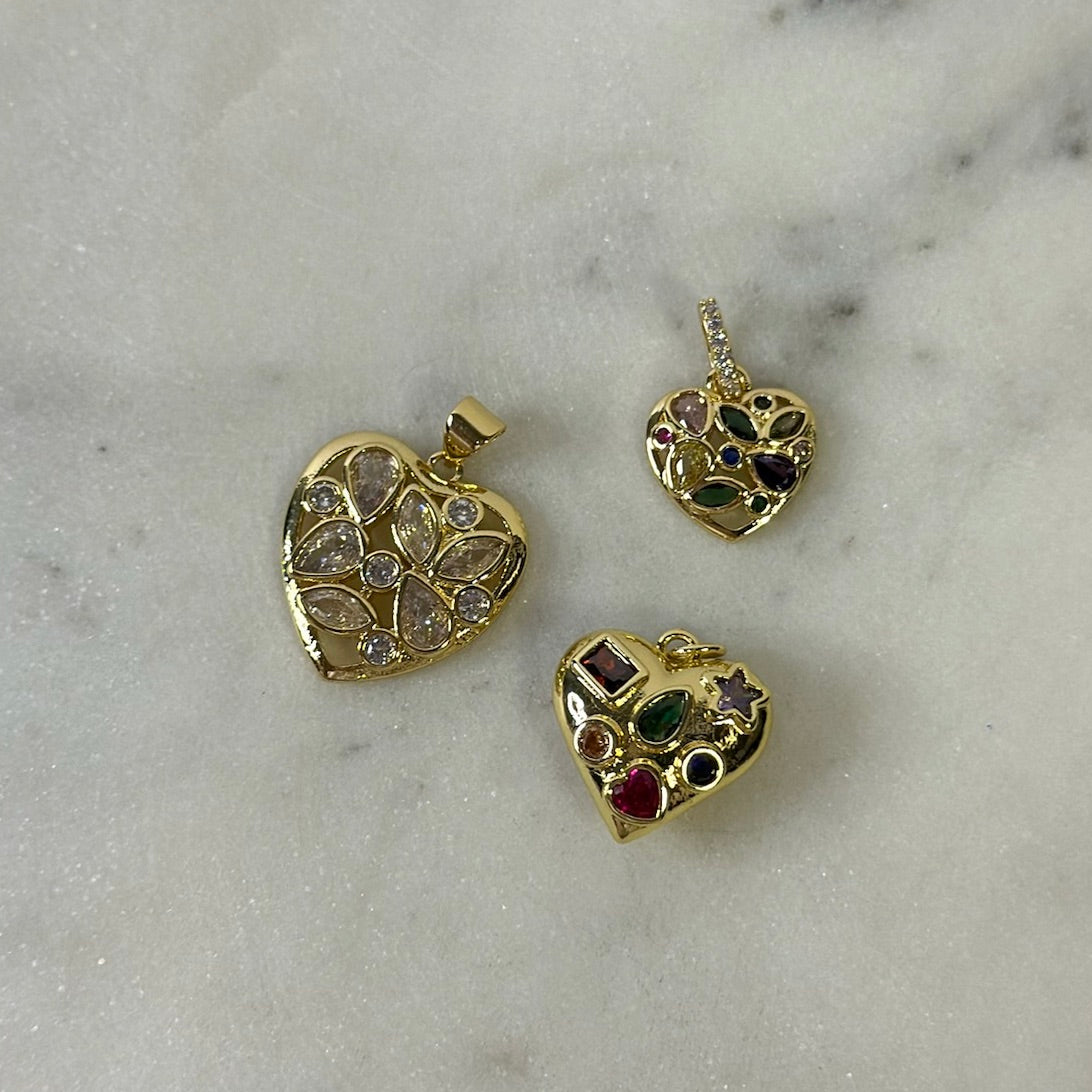 Bejeweled Gold Heart Pendants