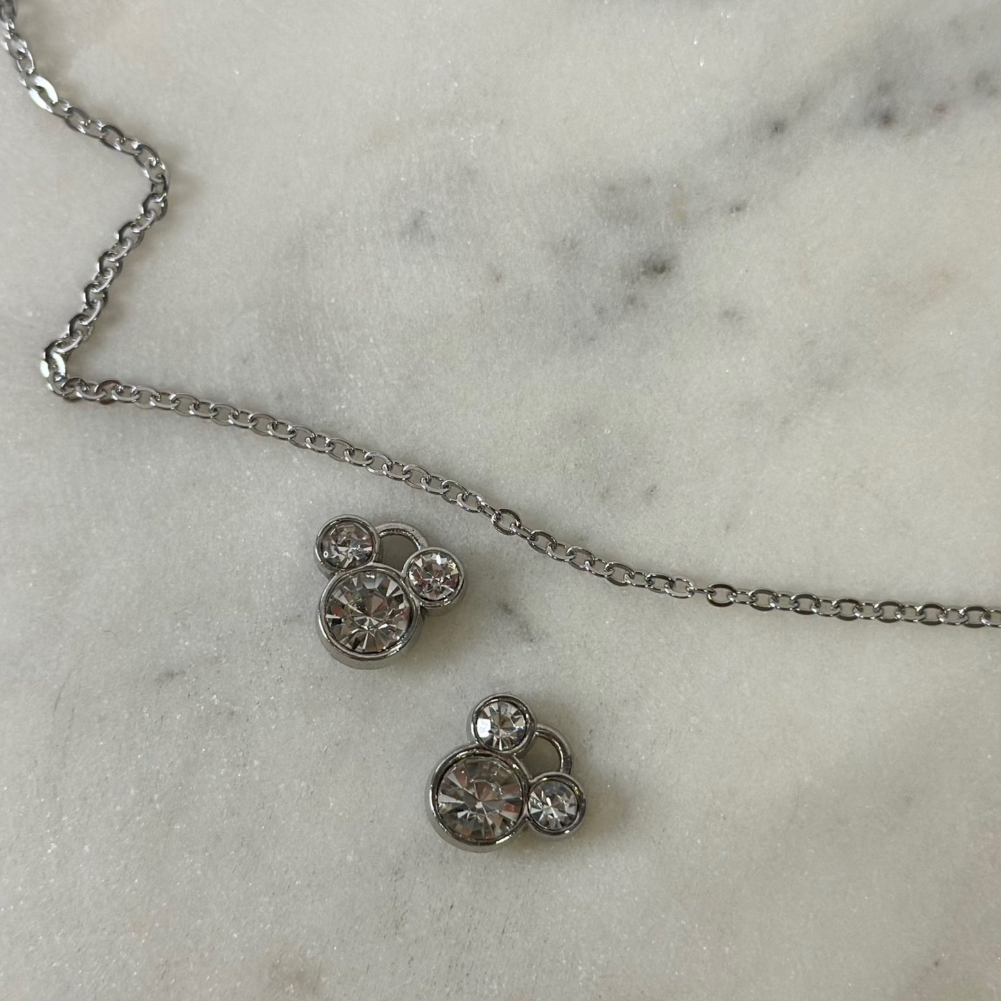 Magical Mouse Rhinestone Silver Charm