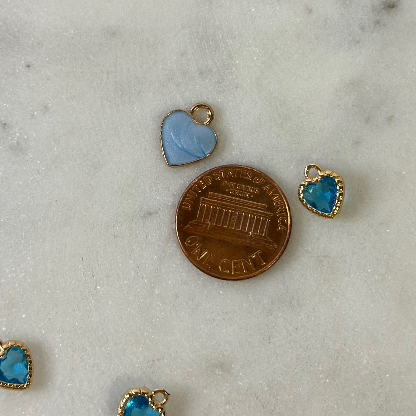 Blue Detail Heart Gold Charms Set