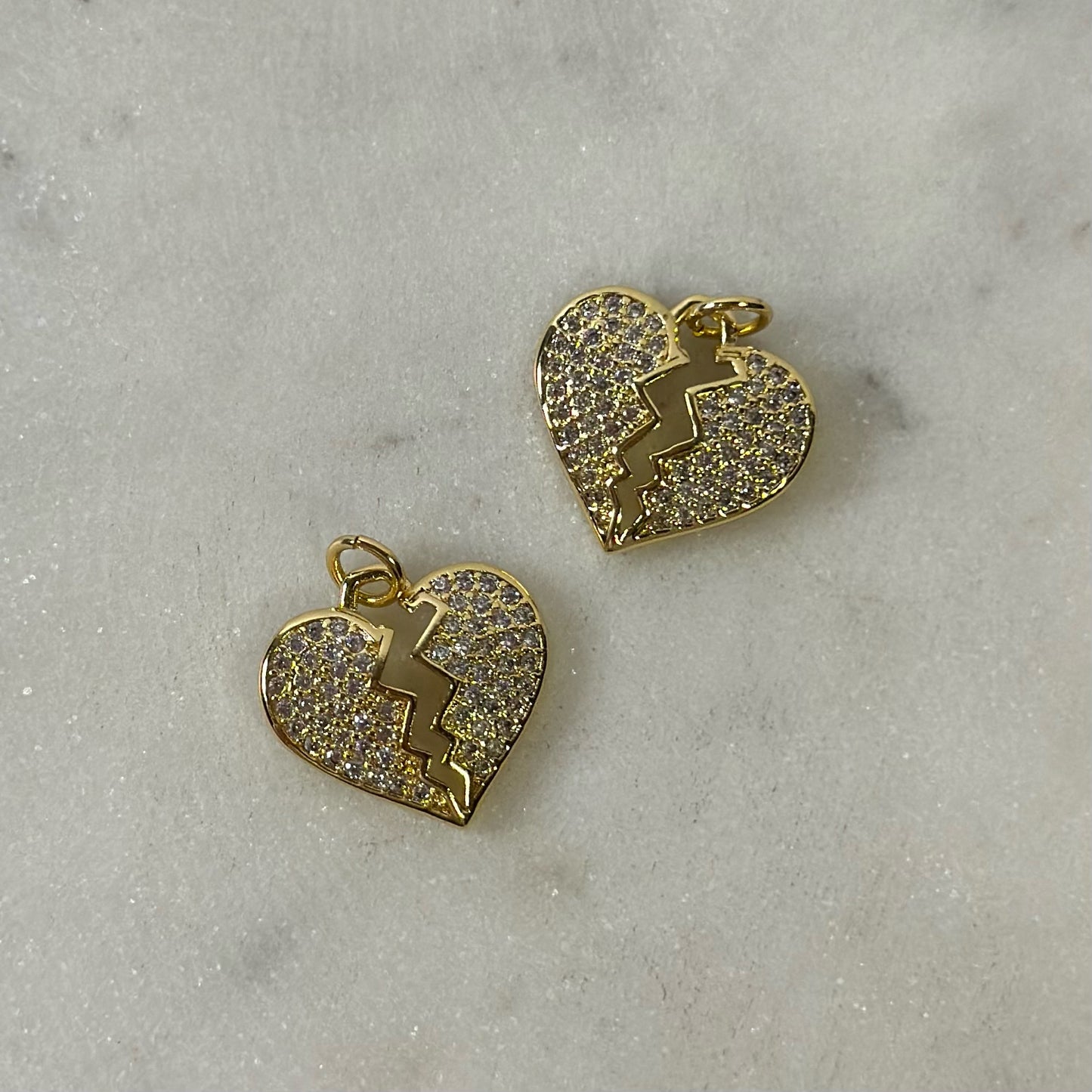 Broken Heart Rhinestone Gold Charm