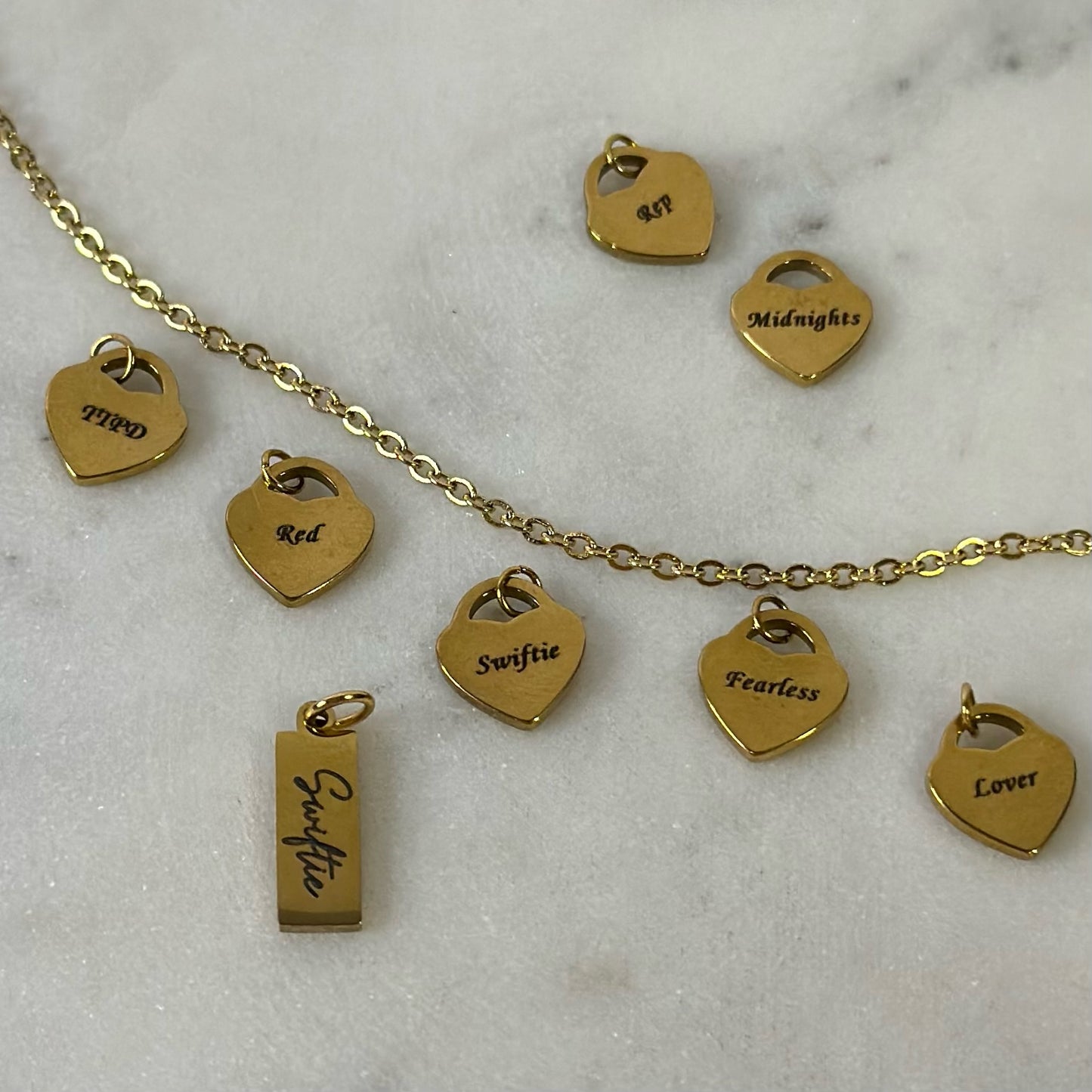 Engraved Gold Swiftie Heart Mini Charms (Eras)