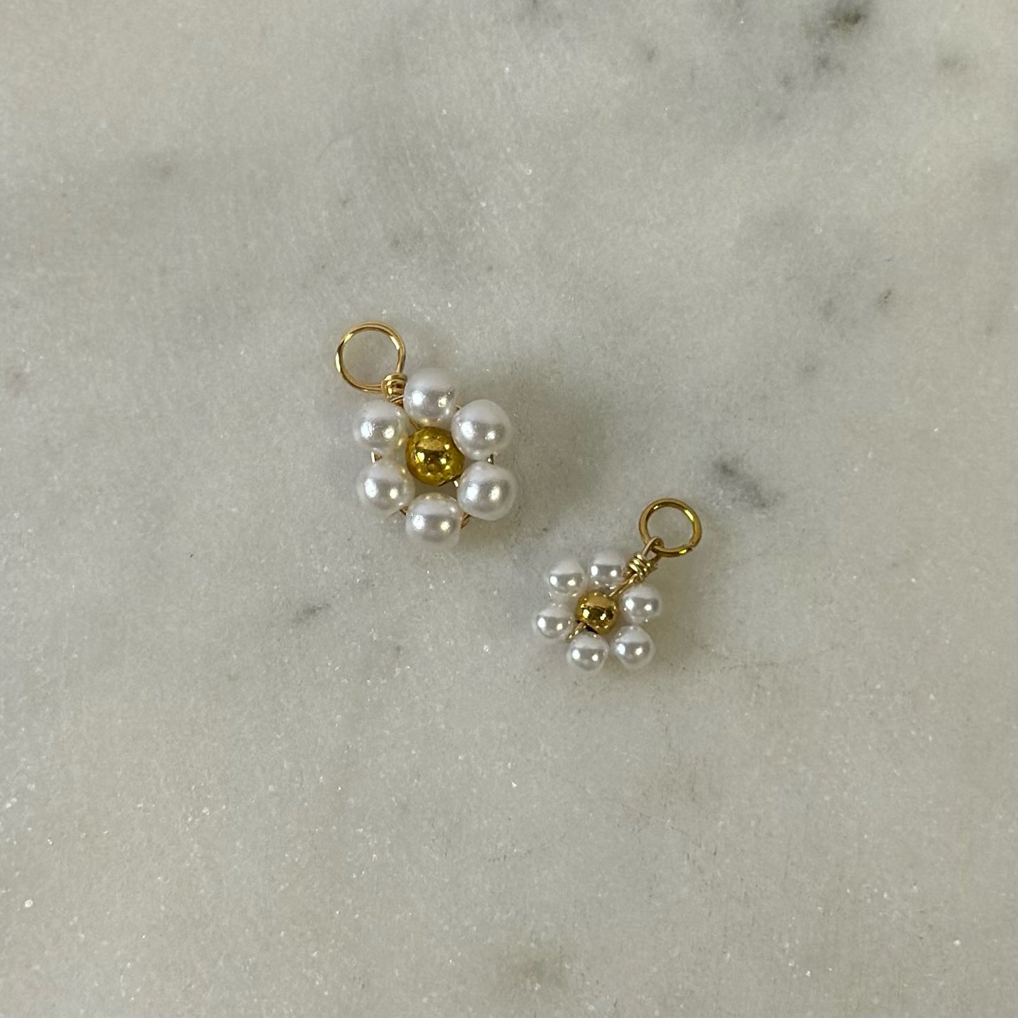 Beaded Pearl Gold Flower Charms