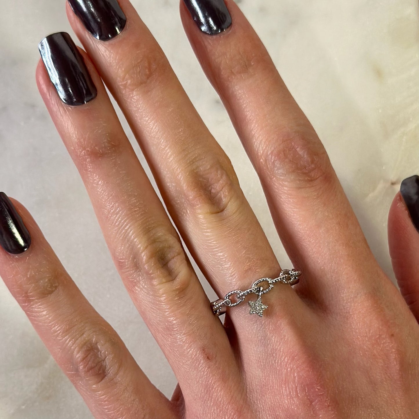 Silver Chain Adjustable Charm Ring