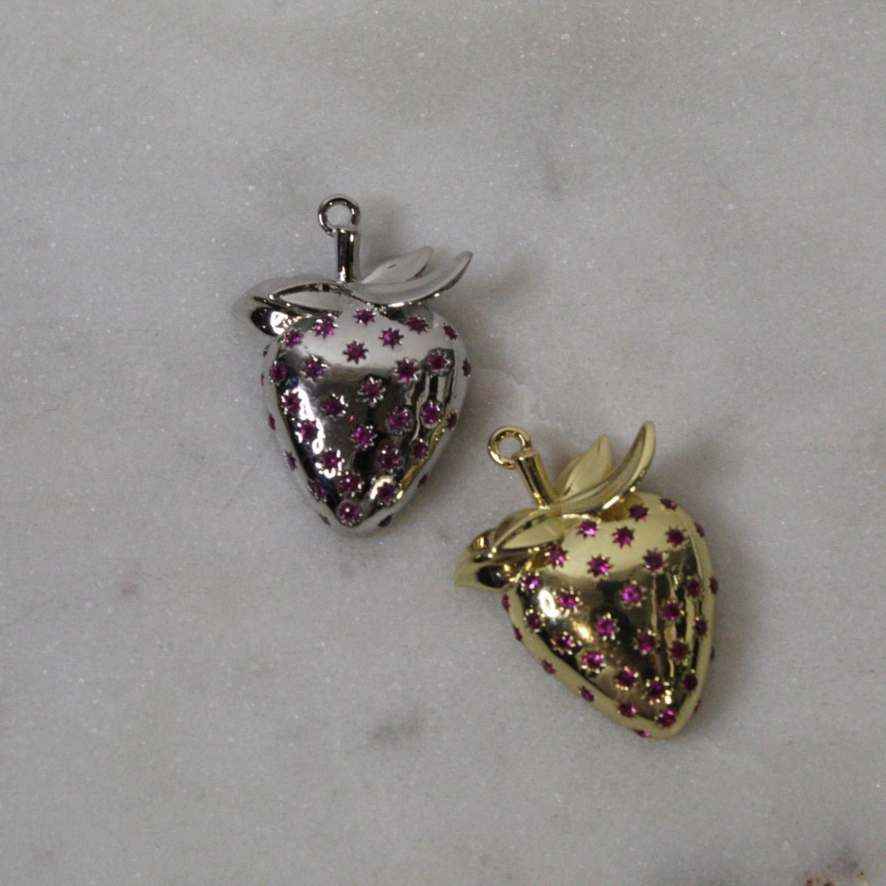 Large Pink Rhinestone Strawberries Charms