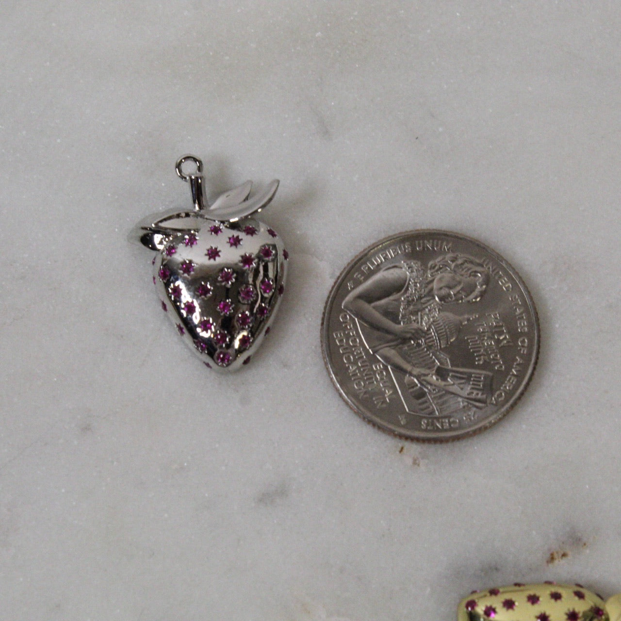 Large Pink Rhinestone Strawberries Charms