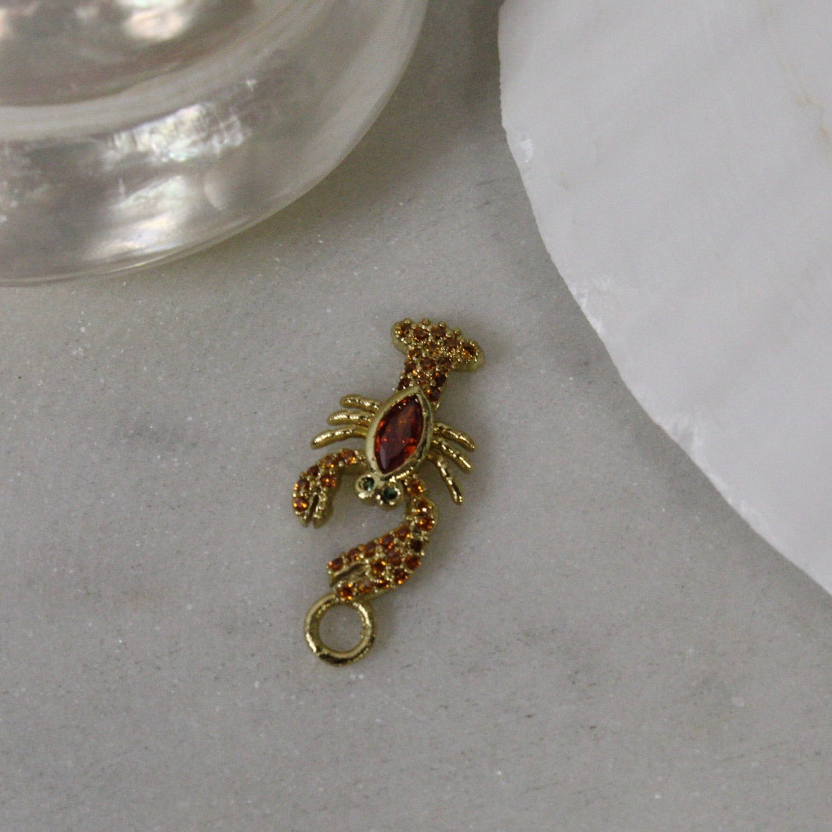 Rhinestone Orange Crab Gold Charm