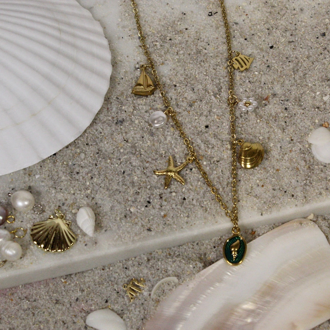Dainty Gold Beach Theme Charm Necklace