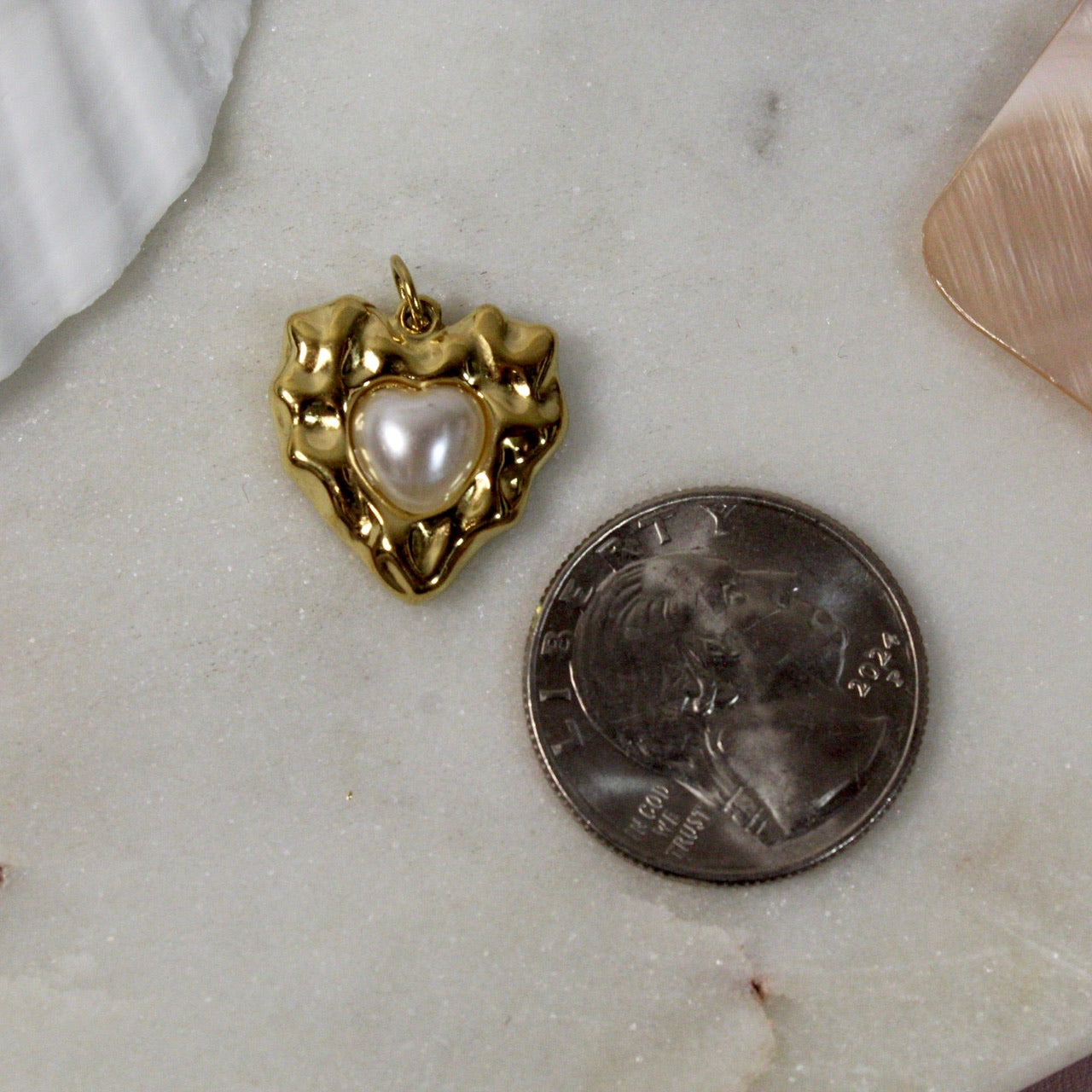 Nautical Heart Pearl Gold Charm