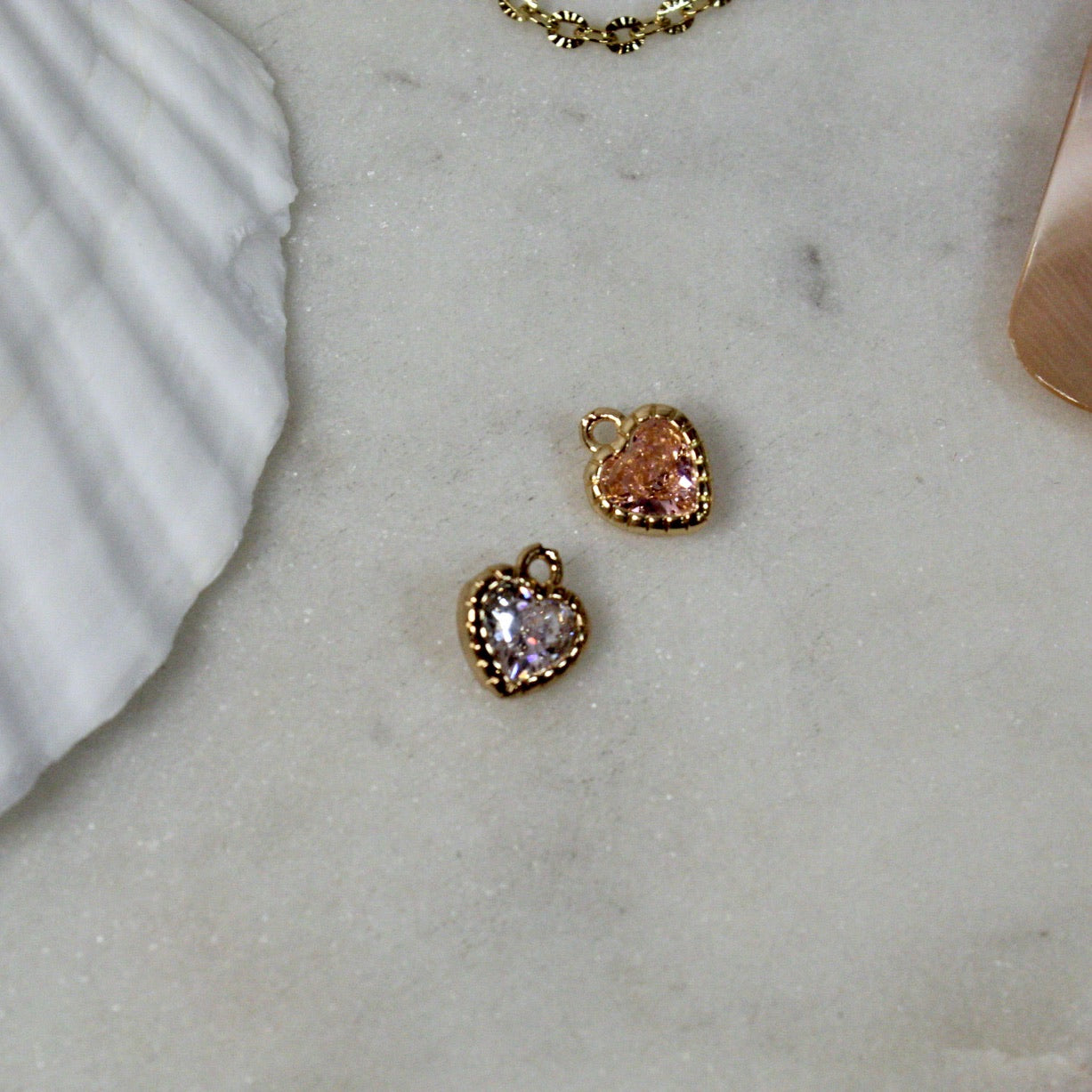 Textured Gold CZ Colored Heart Charms