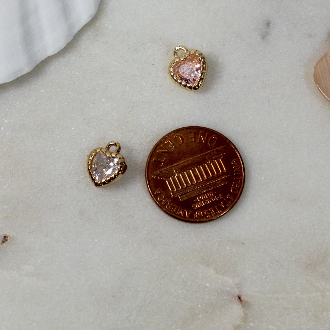Textured Gold CZ Colored Heart Charms
