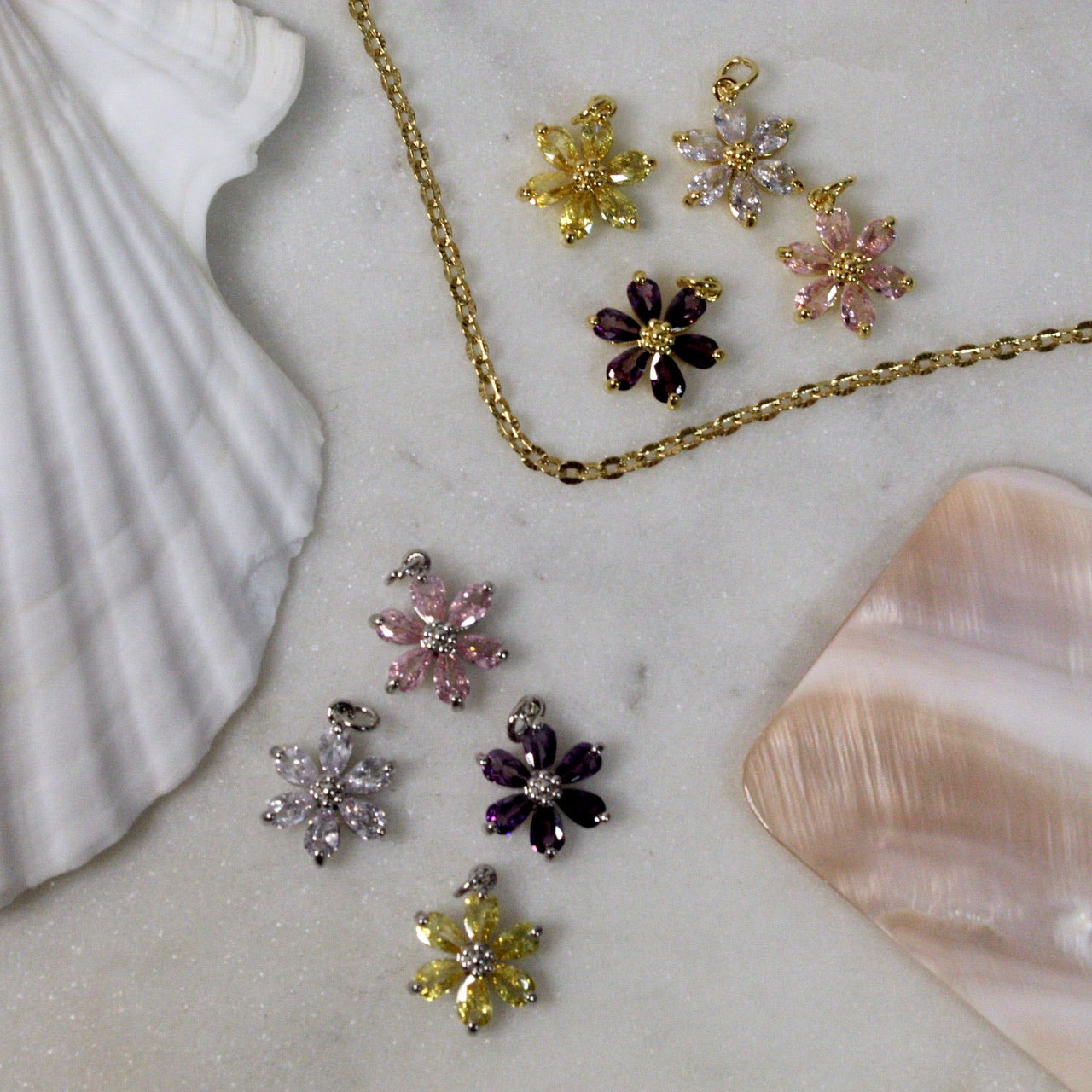 Multi Colored Zircon Flower Charms