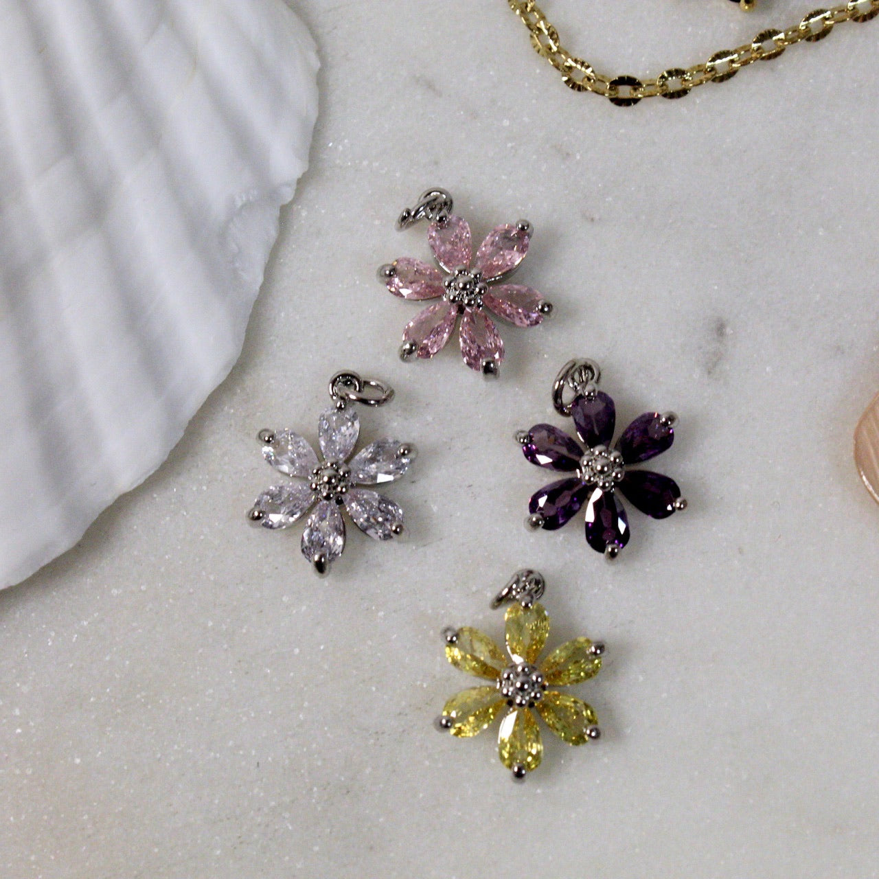 Multi Colored Zircon Flower Charms