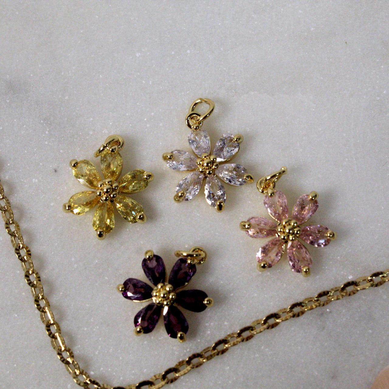 Multi Colored Zircon Flower Charms