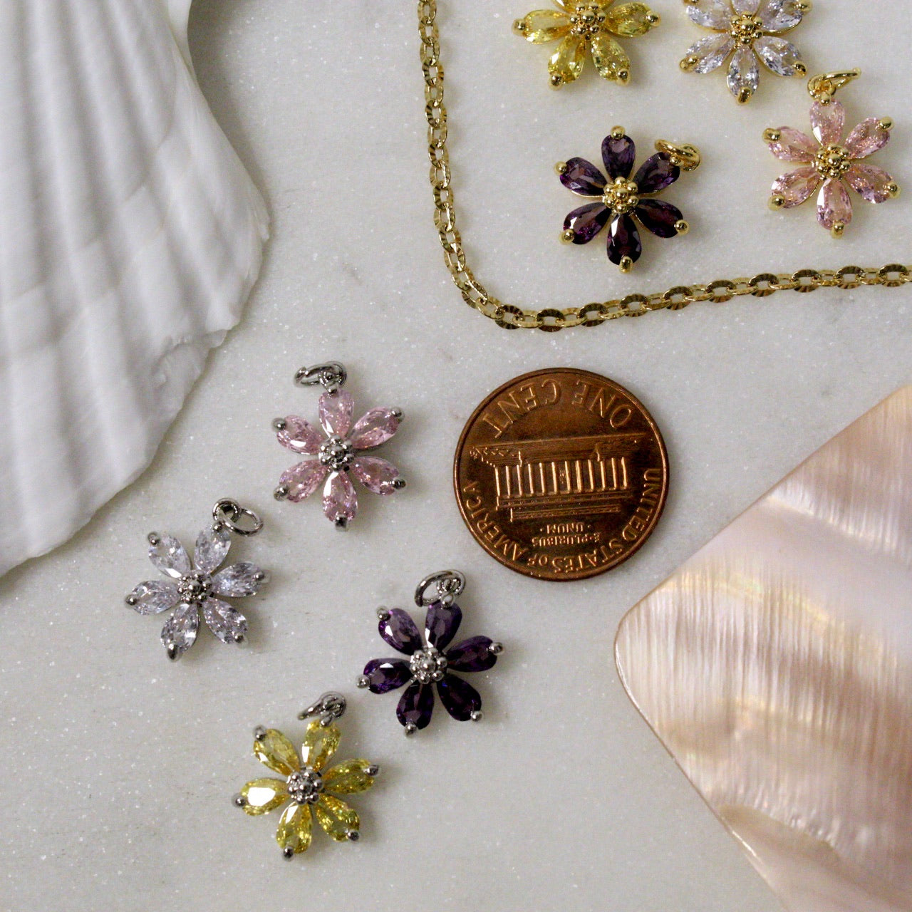 Multi Colored Zircon Flower Charms