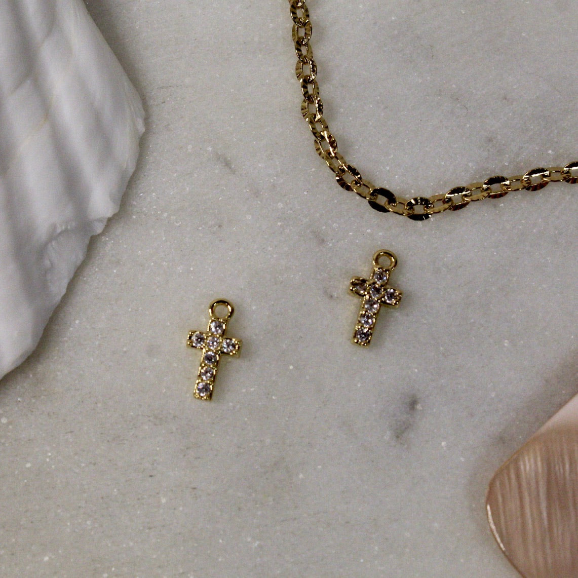 Zircon Dainty Gold Cross Charm