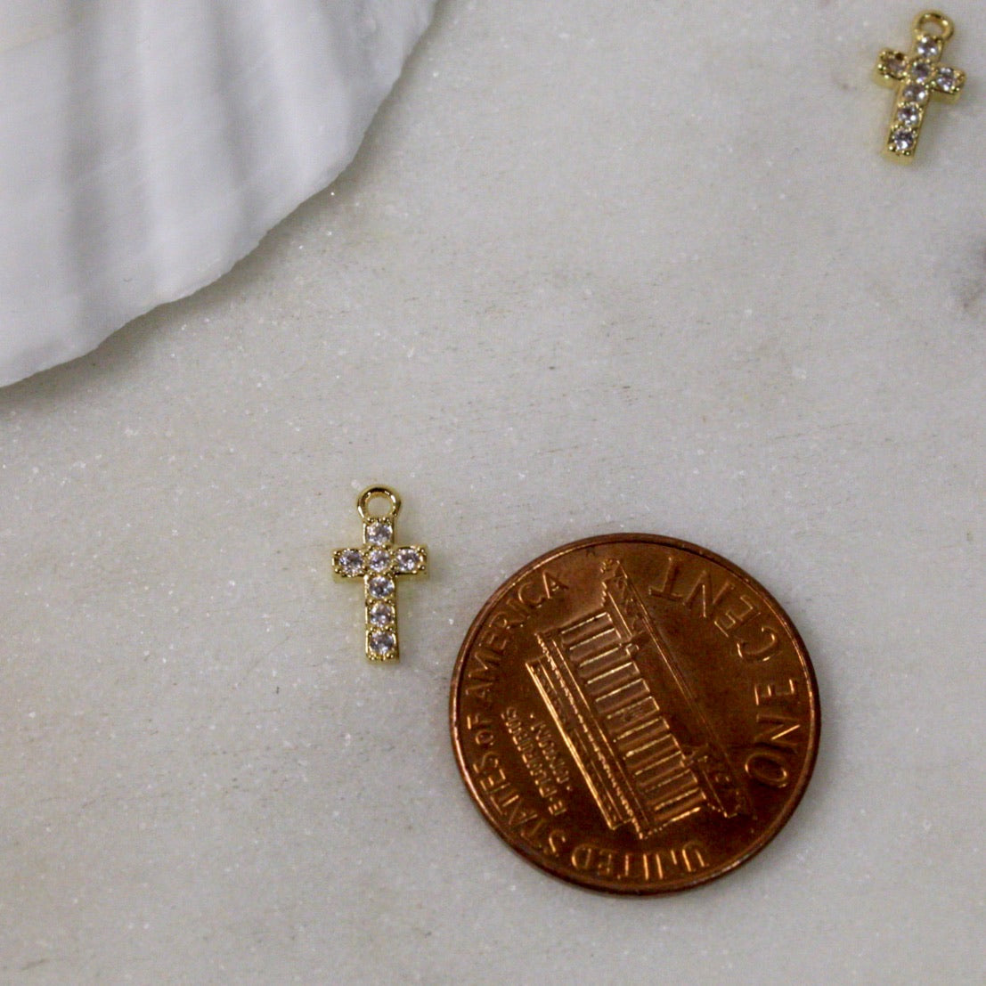 Zircon Dainty Gold Cross Charm