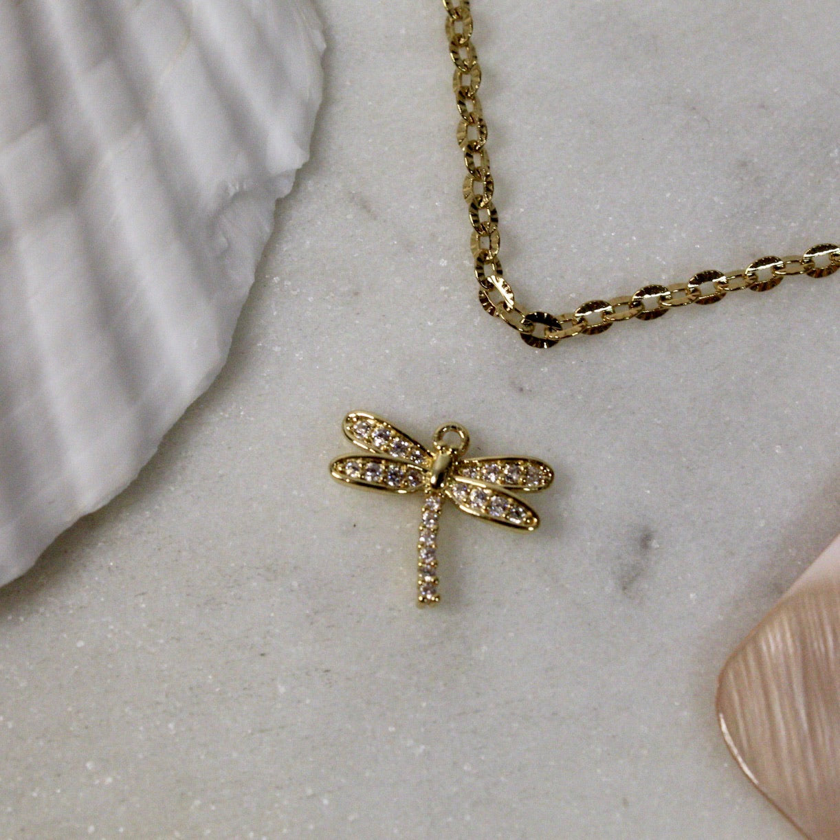 Embellished Rhinestone Gold Dragonfly Charm