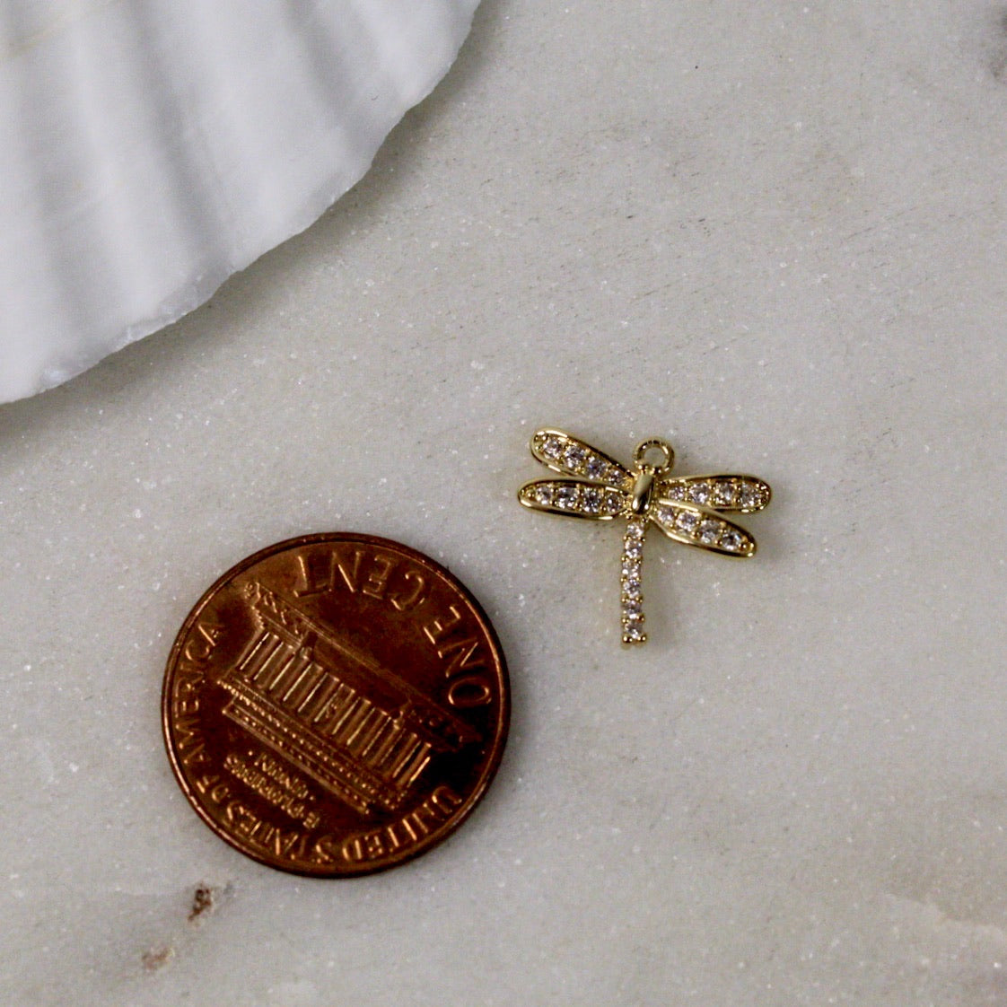 Embellished Rhinestone Gold Dragonfly Charm