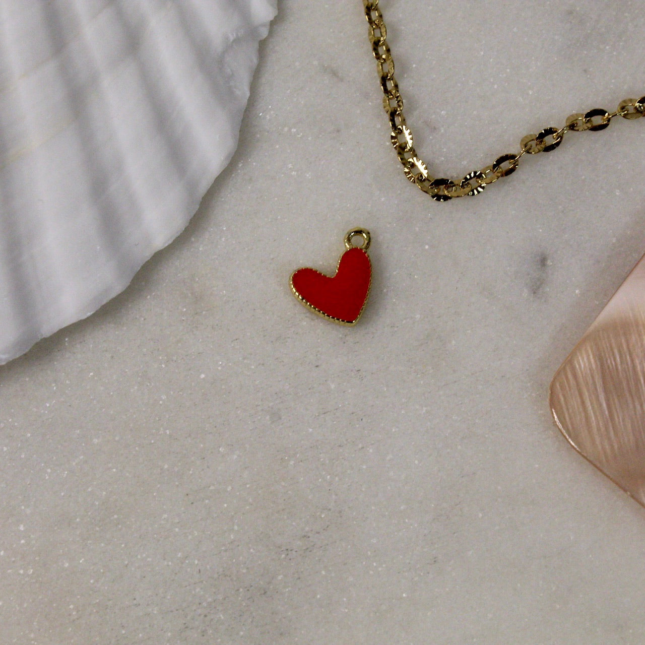 Red Enamel Gold Heart Charm