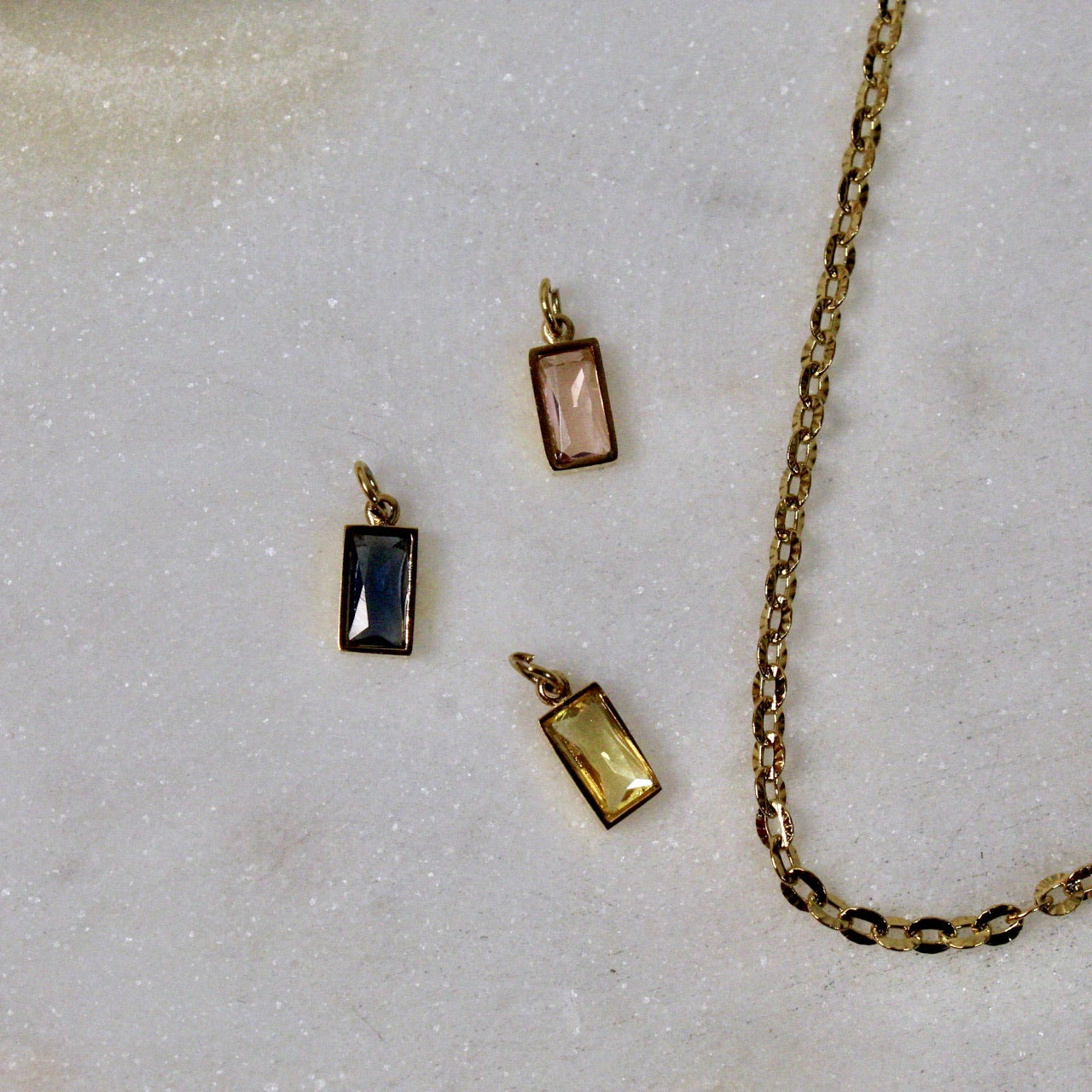 Mini Rectangle Gold Colorful CZ Charms