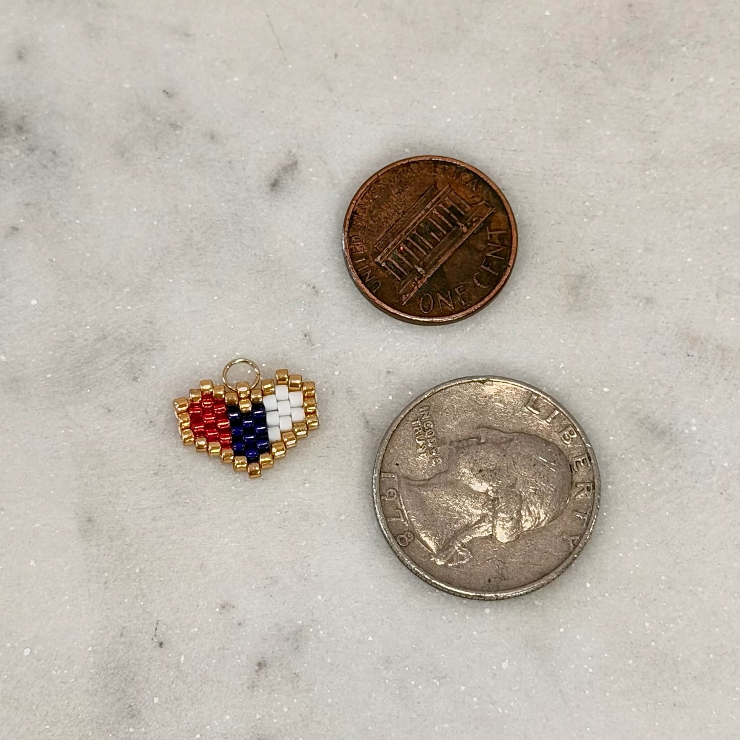 Beaded Red, White, and Blue Heart Charm